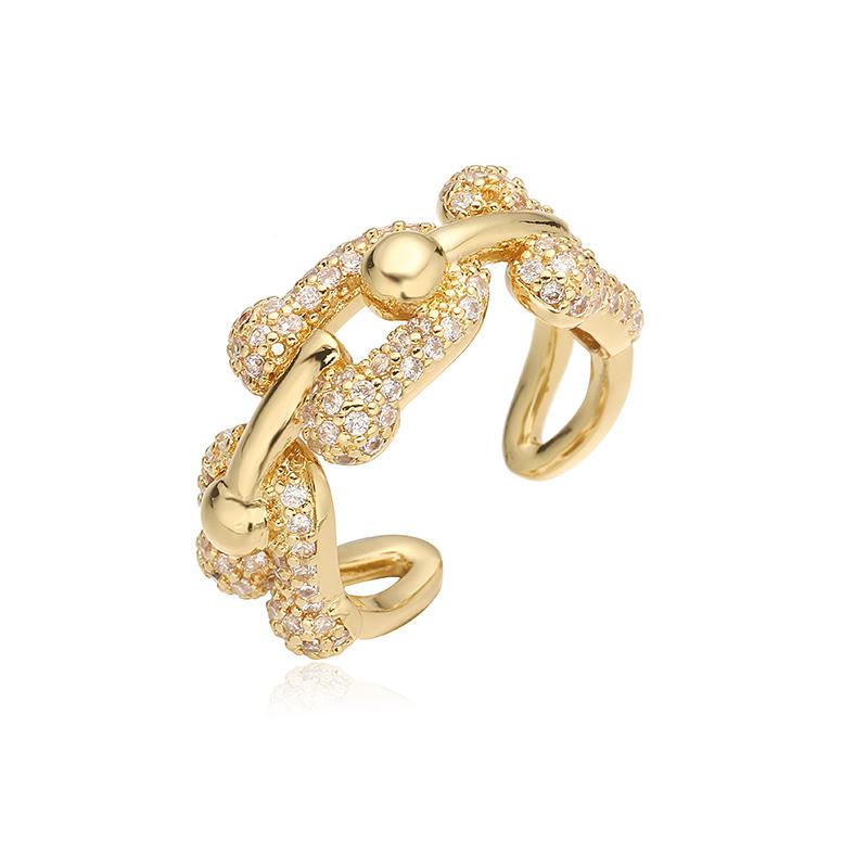 

HECHENG Copper Metal Shining Exquisite Korean Horseshoe Bead Ring Suitable for Men and Women Simple Adjustable Zircon 1 piece resizable