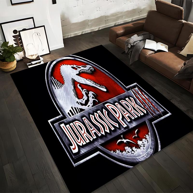 

Red and Silver Dinosaur Logo with Jurassic Park Text Carpet for Movie Fans Suitable for use as an anti-slip1 for1room and bedroom sofas 40x60cm( 15x23in )