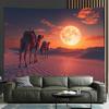 Desert Caravan Tapestry-Sunset Camel Wall Art, Golden Dunes with Full Moon, Bohemian Nation Bedroom Decoration