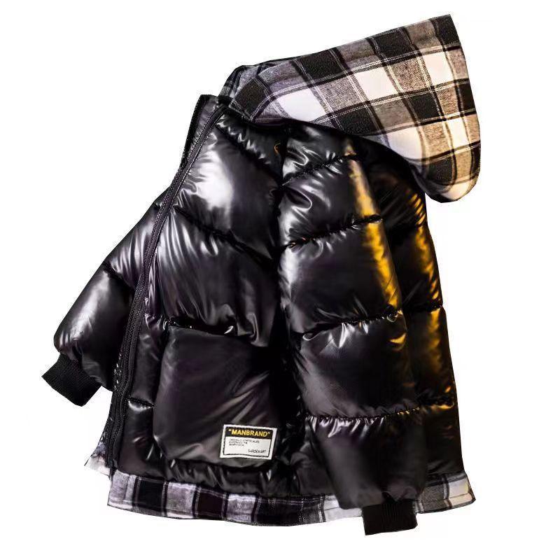 Boys Winter Thickened Section Down Cotton Jacket Middle and Big Children Hooded Warm Jacket