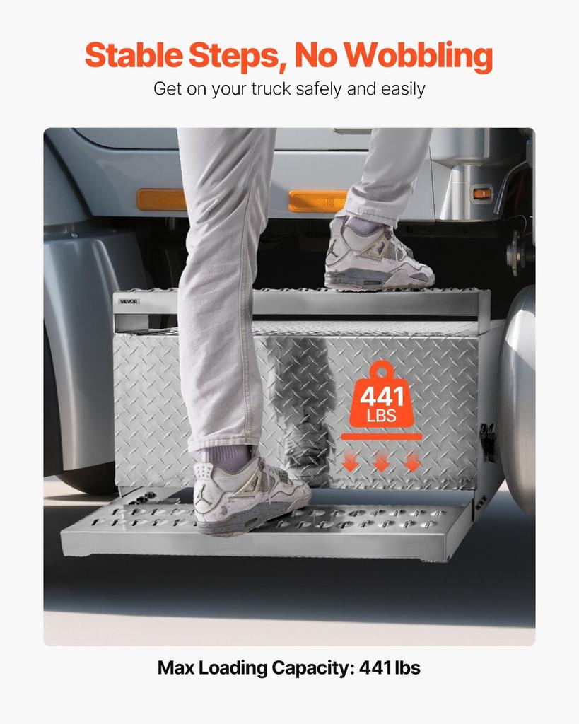 Semi-Truck Step Tool Box, 790 x 770 x 485 mm Heavy Duty Aluminum Diamond Plate Toolbox, Waterproof Cab Entry Step Storage Box with Shock-Absorbing