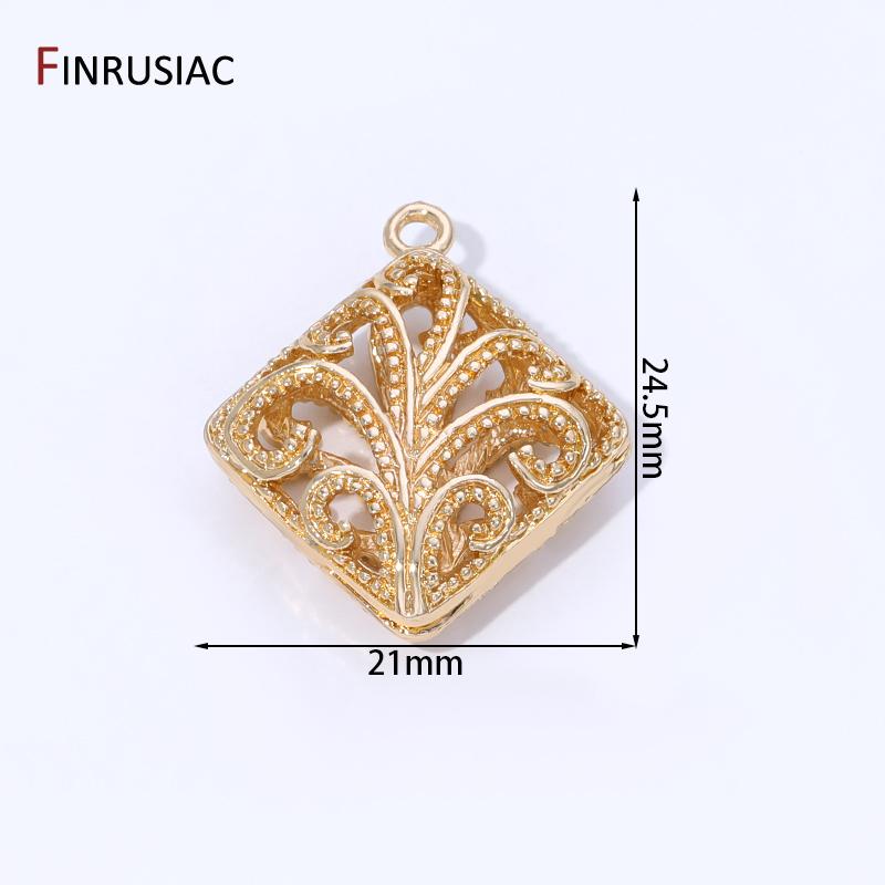 

14K Gold Plated Brass Hollow Square Charms Pendants For DIY Bracelet Necklace Earrings Making Accessories Jewelry Materials 5 pieces