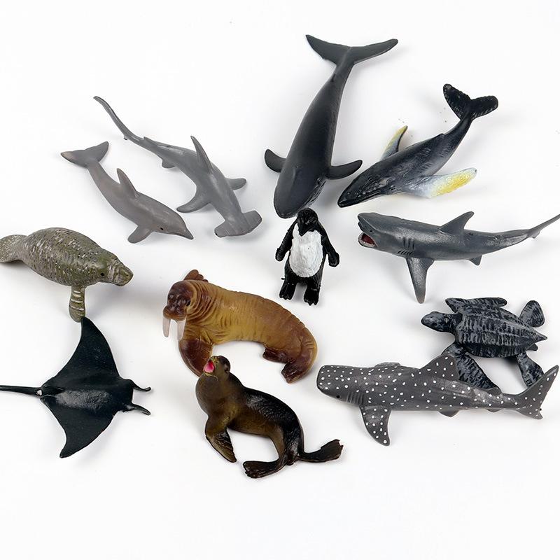 Mini Marine Animal Ornaments: Sperm Whale, Megalodon, Sea Turtle & Humpback Whale for Fish Tank Scene