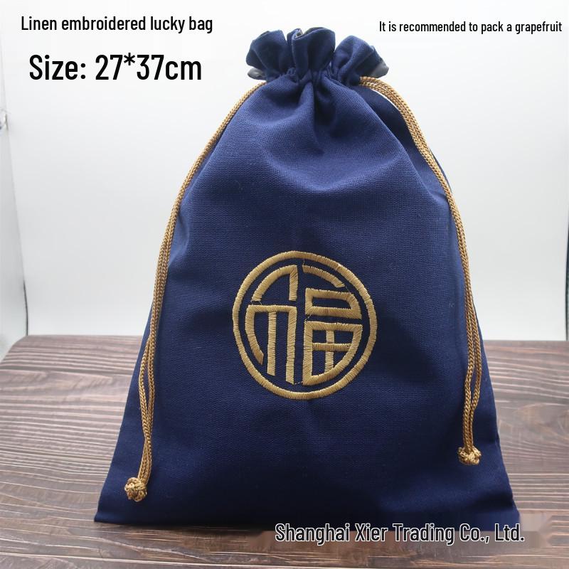 "Extra Large Embroidered Linen Drawstring Bag for Storage and Gifting"