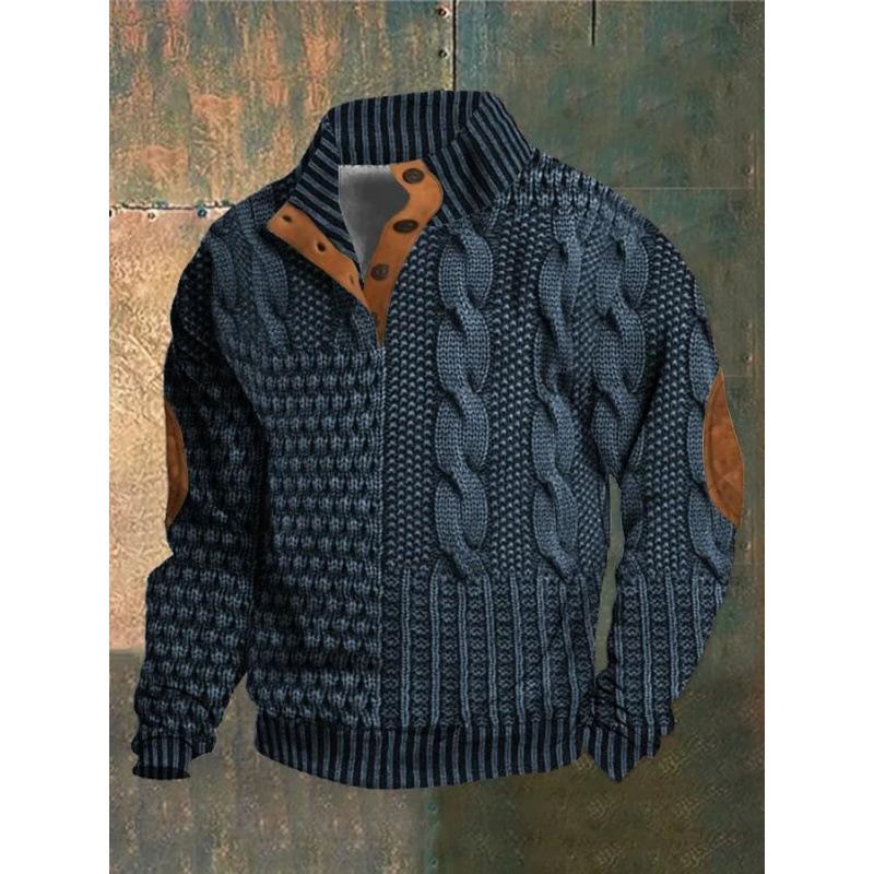 Men S 3d Printed Stand Collar Polo Sweatshirt With Buckle Streetwear