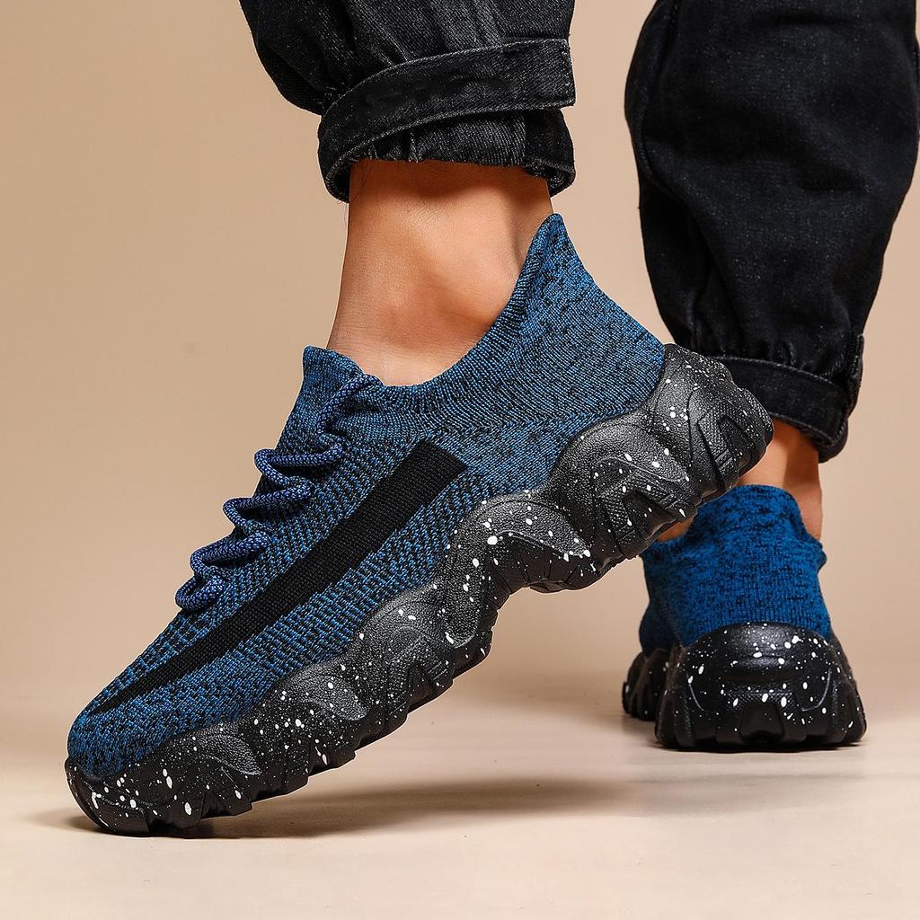 Plus Size Breathable Flyknit Sock Sports Shoes for Men - Lace-up Casual Running Shoes