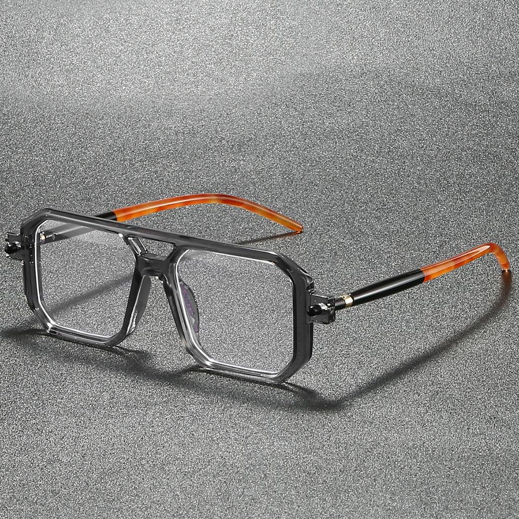 Square Glasses Men Vintage Punk Candy Color Rim Blue Light Blocking Eyeglasses Trendy Chic Double Bridge Optical Frames