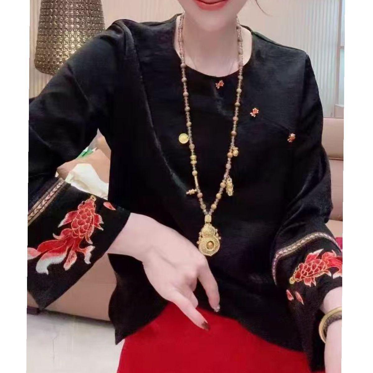 

Luxurious New Year Koi Embroidered Acetate Shirt - Stylish, Loose Fit, Slimming Design 3XL