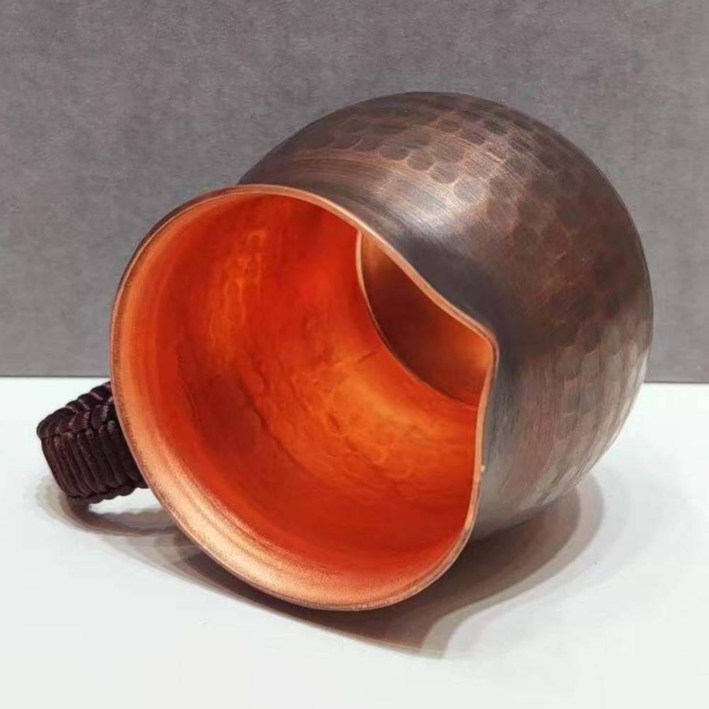 Vintage Pure Copper Coffee Cup,Handcrafted Thickened Engraving Hammer Texture Woven Handle 300 ml Beer Mug,Tea Cup Tableware