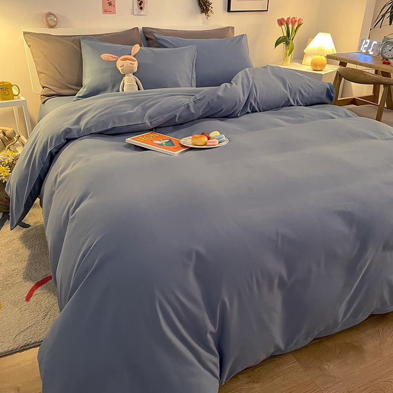 Solid Color Flannel Bedding Set: Bed Sheet, Duvet Cover, Pillowcase - Reactive Print, Three-Piece Set