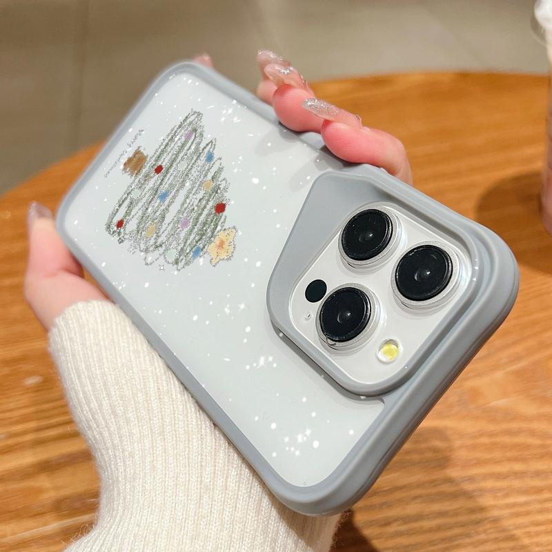 Dream Merry Christmas Tree Pattern Soft Edge Phone Case For iPhone 16 15 Pro Max 14 13 Pro Acrylic Clear Matte Shockproof Lens Protection Cover