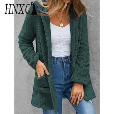 Women's Vintage Casual Solid Color Print Autumn Winter Long Sleeve Hooded Jackets & Coats