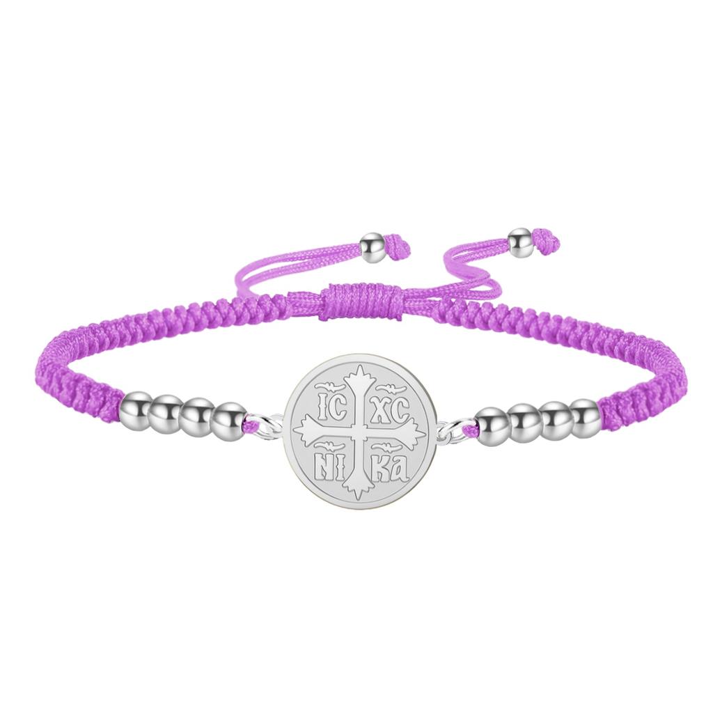 Jeshayuan Braccialetto in Corda con Croce Templare per Donna Acciaio Inossidabile IC XC NI KA Braccialetto con Croce Ortodossa per Uomo Gioiello Regalo