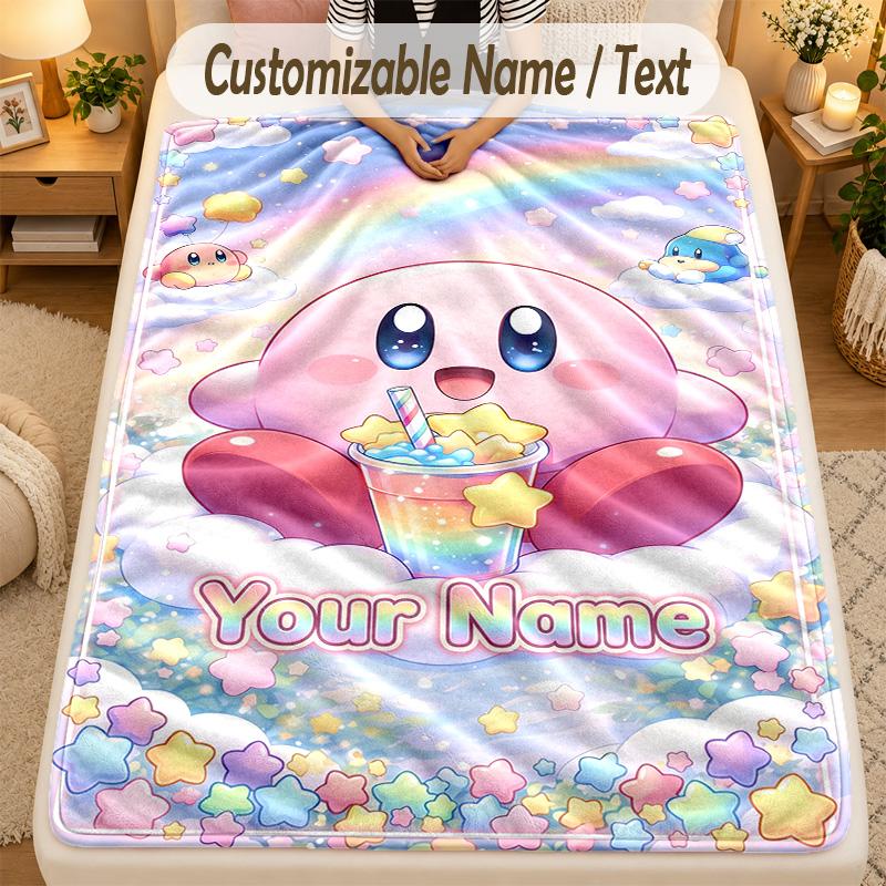 Flannel BlanketKirby Custom Name Text Personalized Soft Warm Throw Blanket Home Decor Gift
