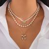 Pendant Clavicle Chain Women Bead Bowknot Clavicle Necklace Fashion Y2K Multilayer Necklace  Ladies
