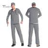 Prisoner Costume with Cuffs for Adult, Women Striped Mini Dress, Men Top Themed Party Costumes Pants, Halloween Dress-Up Jail Inmate Uniform