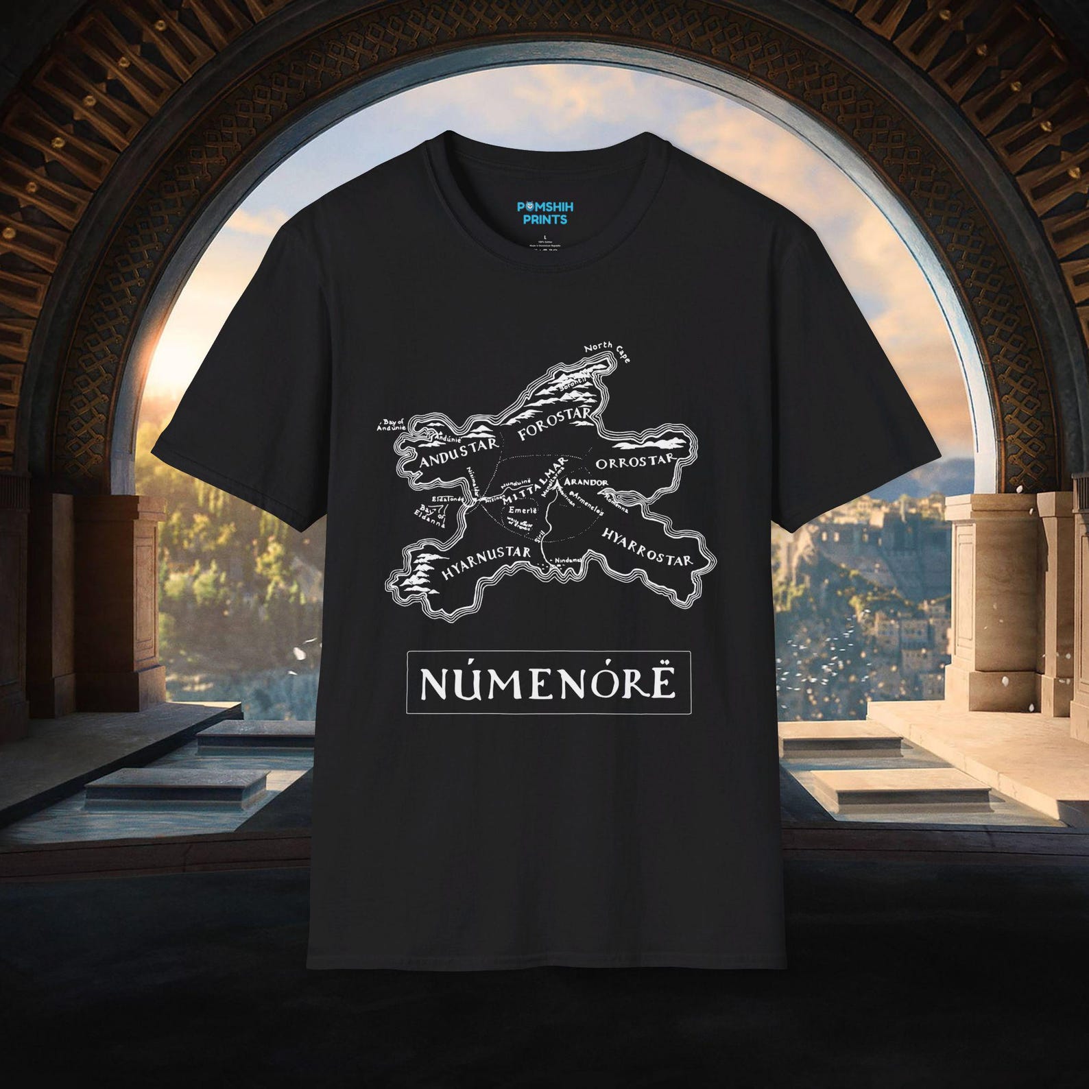 Map of Númenor - Lord of the Rings T-Shirt L