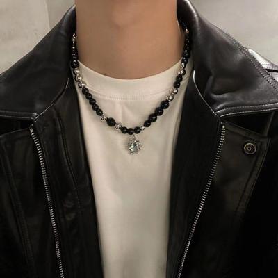 Dark Style Moonstone Pendant Double Necklace - Hip-Hop Clavicle Chain for Bold Fashionistas