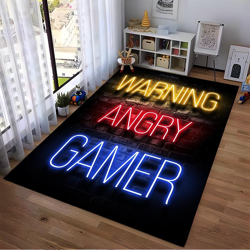 "Warning Angry Gamer Neon Carpet With Bright Wall Art Design" Suitable for Use As an Anti-slip for Living Room Bedroom Sofas