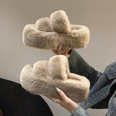 2025 Frühling und Herbst neue Muffin dicke Sohle erhöhend Plüsch flauschige Baumwollpantoffeln Damen tragen ins Zuhause flauschige Hausschuhe
