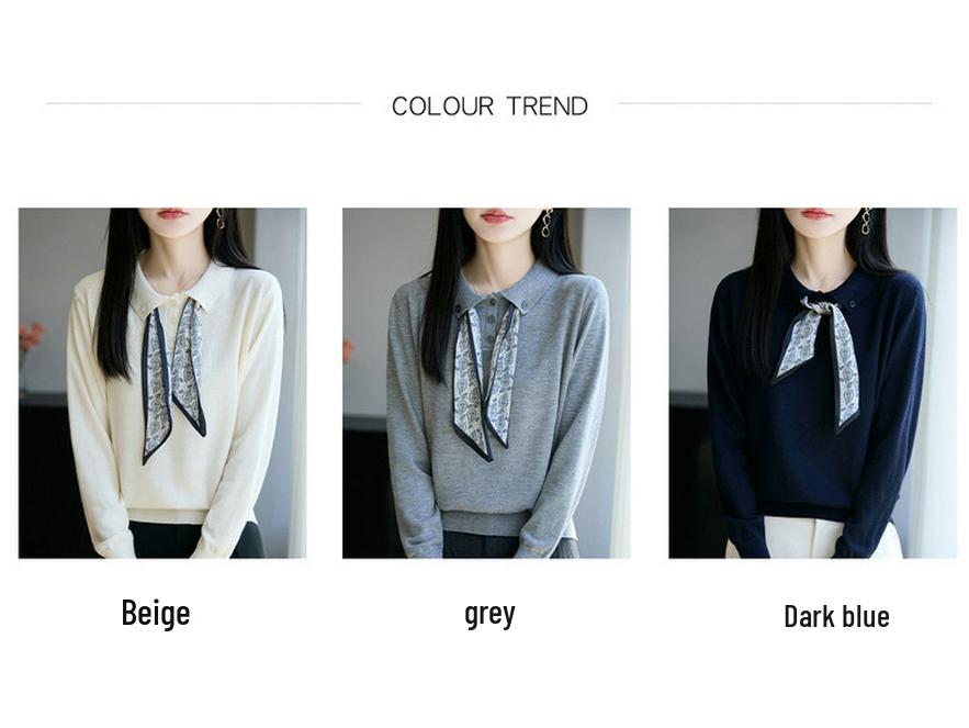 Silk Polo Collar Long Sleeve Shirt - 2025 Autumn Women's Wool Knitwear