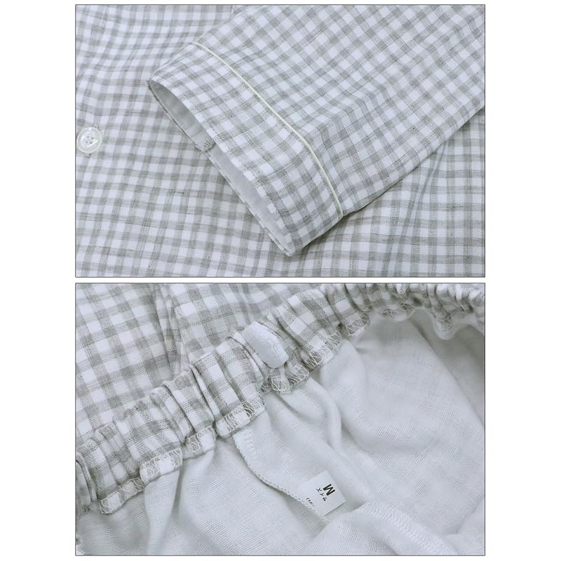 [Kai Tak Family] Suimin Care Made In Japan Men's Pajamas Triple Gauze Botanical 100% Cotton Plaid Pattern Long Sleeve Spring Autumn Winter M L LL (LL,