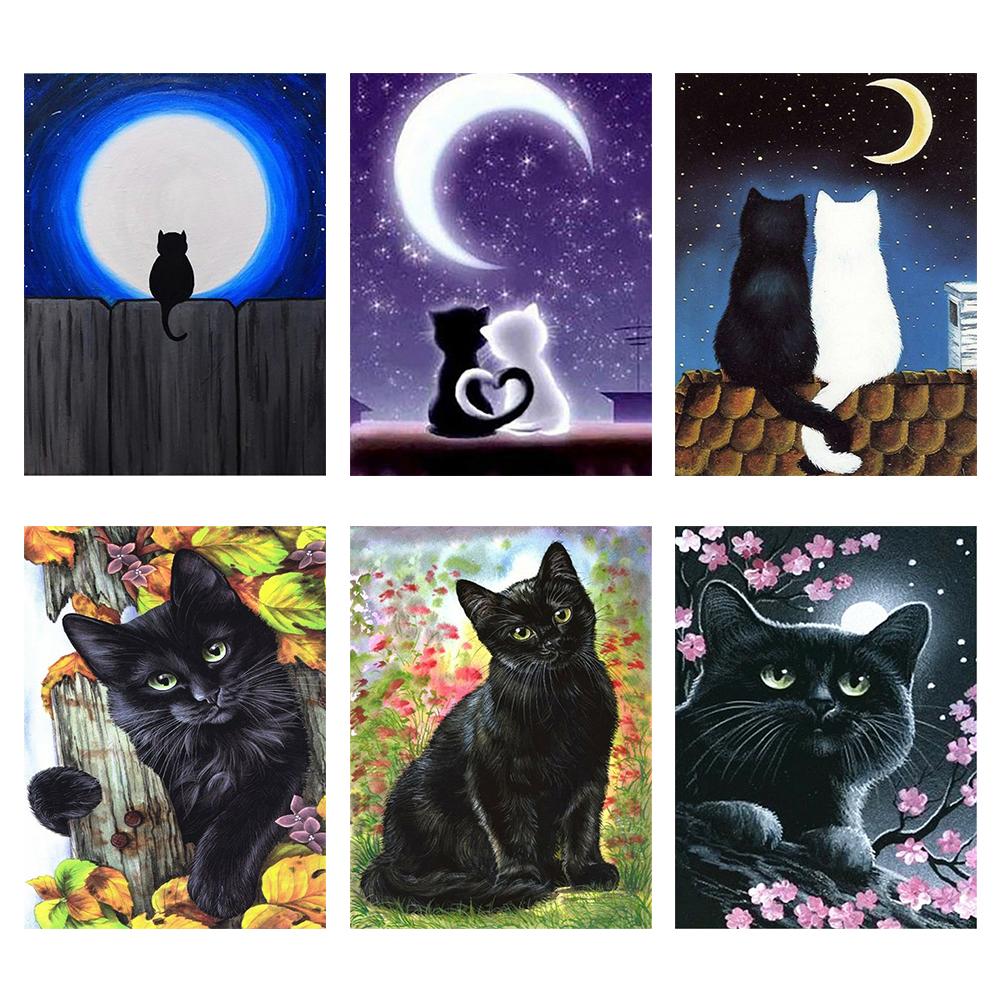 

Алмазная картина 5D полная круглая дрель мозаика DIY черный кот комплект настенные украшения A
