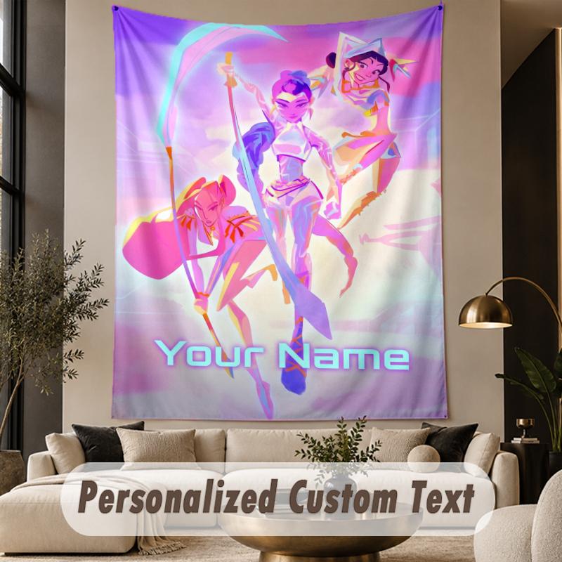 Custom Text Tapestry Kpop Demon Hunters Print Wall Tapestry Indoor Living Room Wall Decor