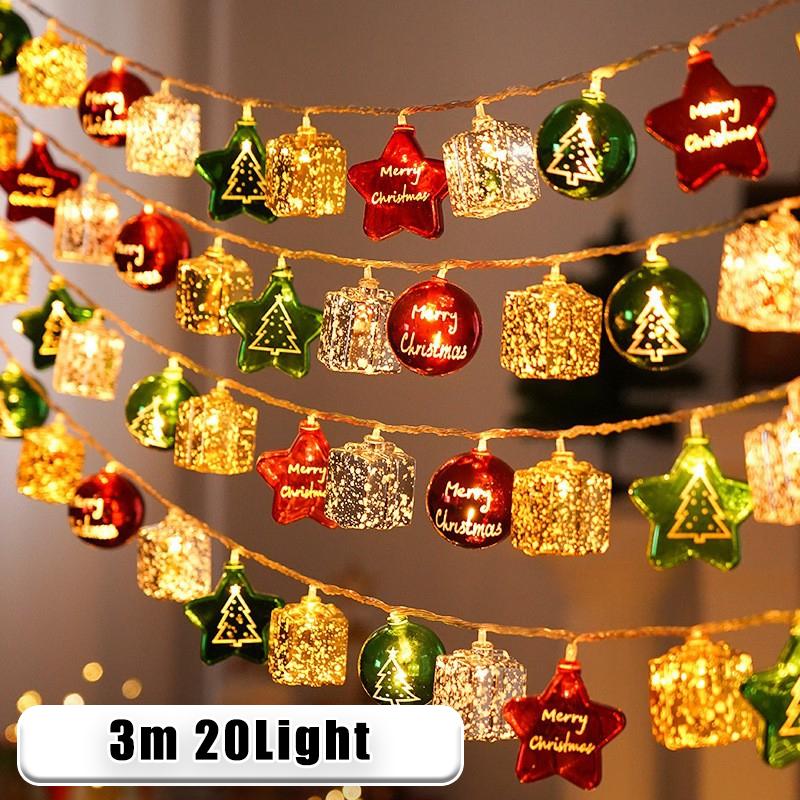 Festive Christmas LED Chrome Ball String Lights with Tree Star Ornaments Store Window Display