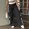 Ladies' Fashionable Side Striped Straight Leg Pants With Elastic Waist Pocket, Casual Sports Pants
