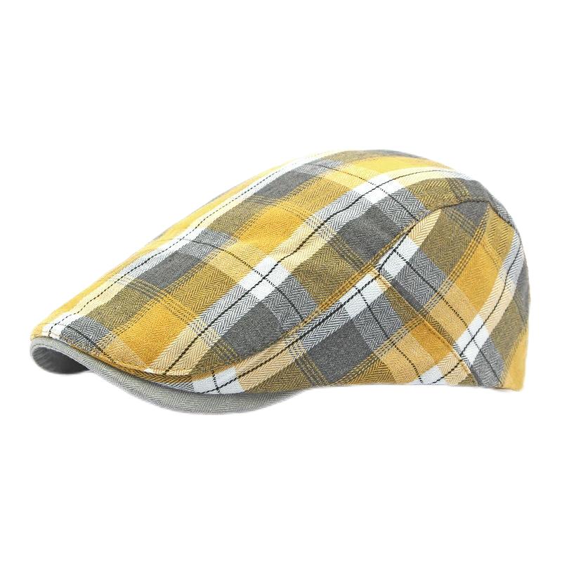 Frühling Sommer Dopamin Karomuster Baskenmütze Entenschnabel Vorwärtskappe Britischer Stil Schirmmütze Sommerhüte für Damen Herren Sonnenhüte Papa Hut Geschenk