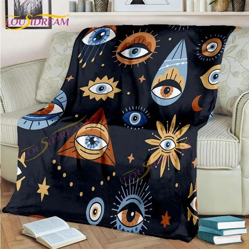 Bule Evil Eye Blanket Hamsa Hand Psychedelic Blanket for Travel Bedding Chair Adult Lightweight Bohemian Style Blanket Tapestry