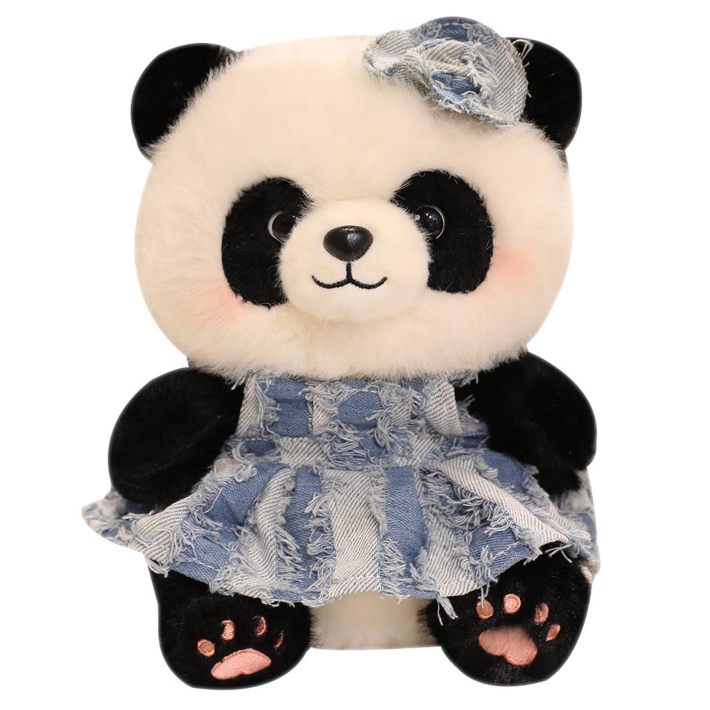 Cute Cute Denim Skirt Panda Doll Plush Toy Zoo Black And White Panda Doll Children'S Doll Doll