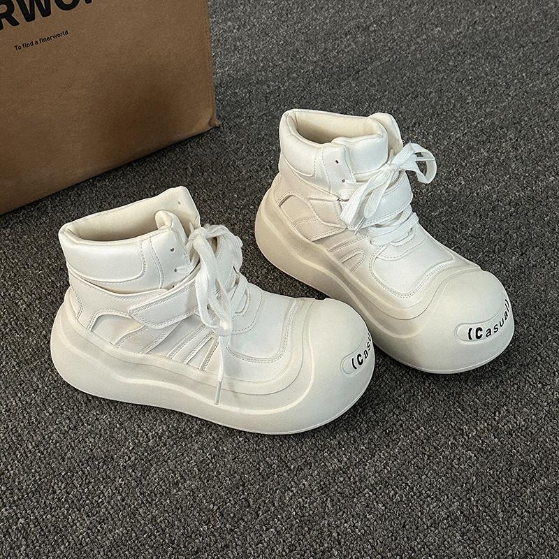 

Удобные уродливо-милые на толстой подошве увеличивающие рост повседневные женские высокие кеды осенне-зимней моды на шнуровке универсальные модные бархатные ботинки 40 белый