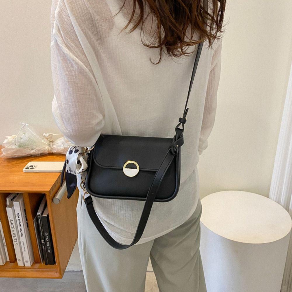 Korean Style Small Square Bag with Ribbon Chain Crossbody Bag PU Leather Shoulder Bag  Women