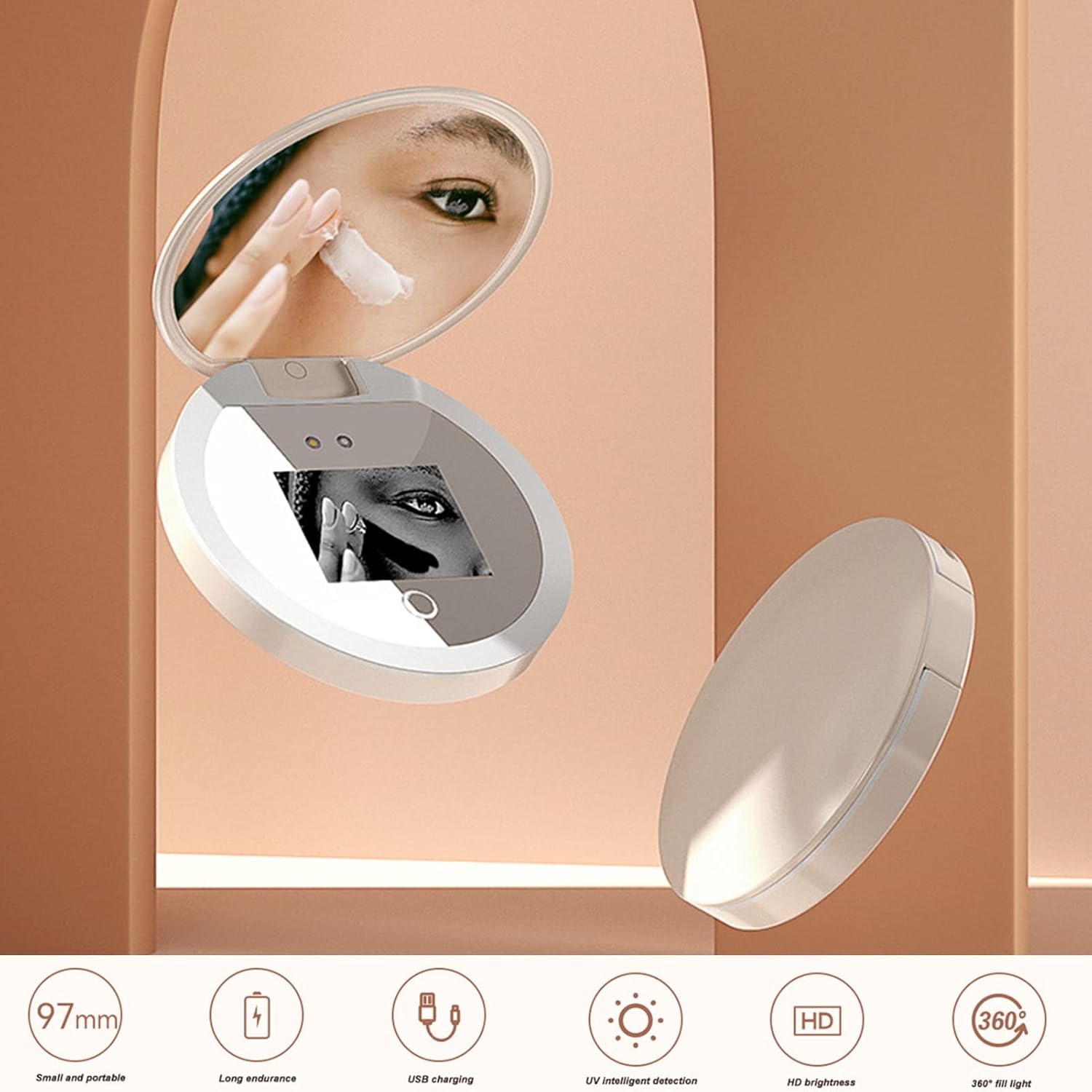 

2X Magnification Makeup Mirror with LED Light Mirror for Sunscreen Test with LED Light, Portable Cosmetic Mirror for Travel, Ideal for Sunscreen