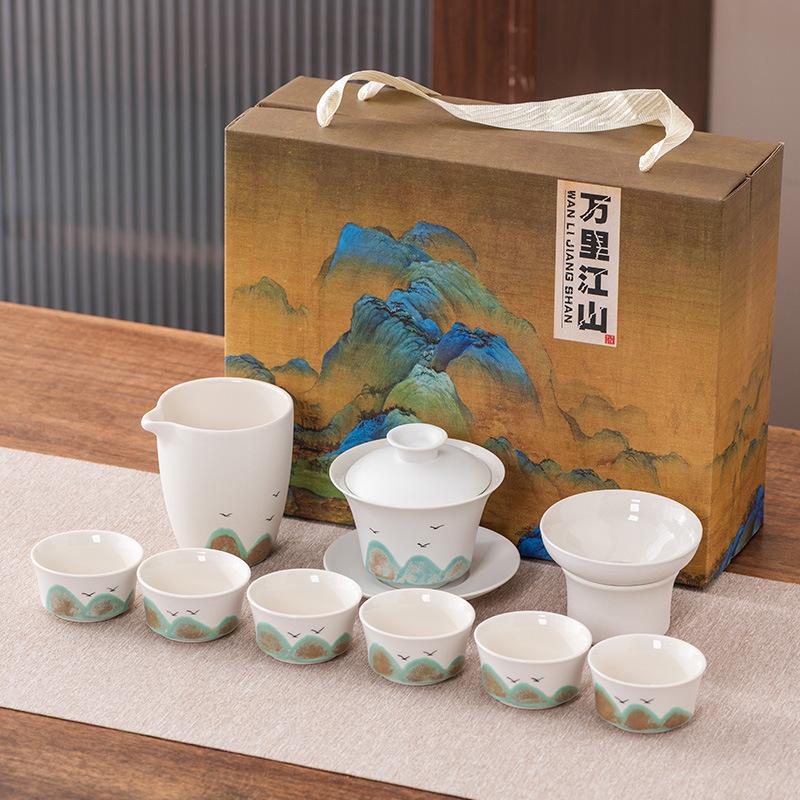 High-end hand-painted Kung Fu tea set, Xi Shi teapot cover bowl to make tea, teacup light luxury business gift box, gift.