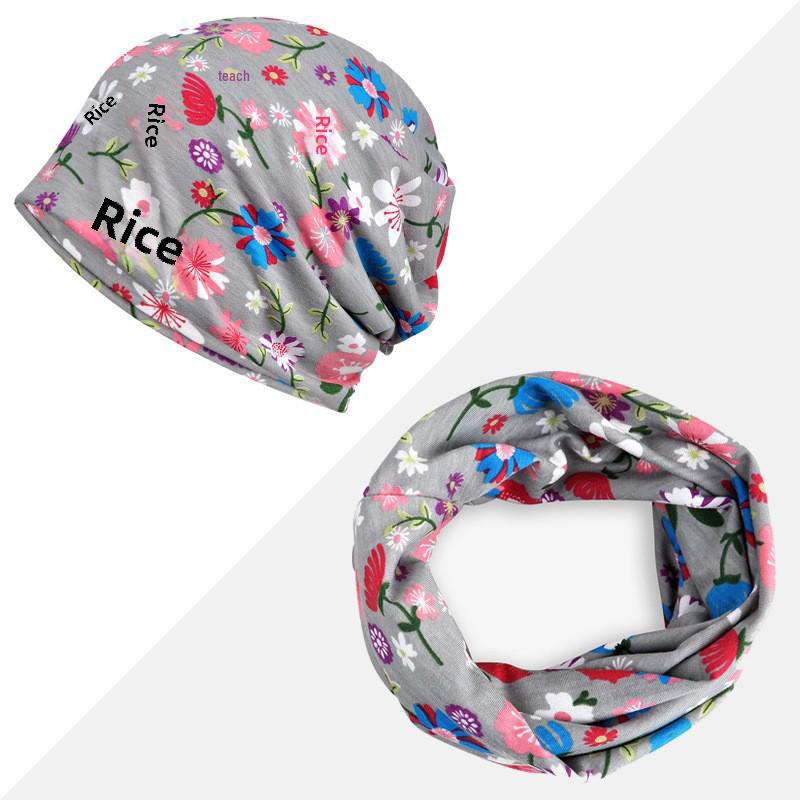 Women's Floral Print Cotton Pullover Hat and Scarf Set for Sun Protection