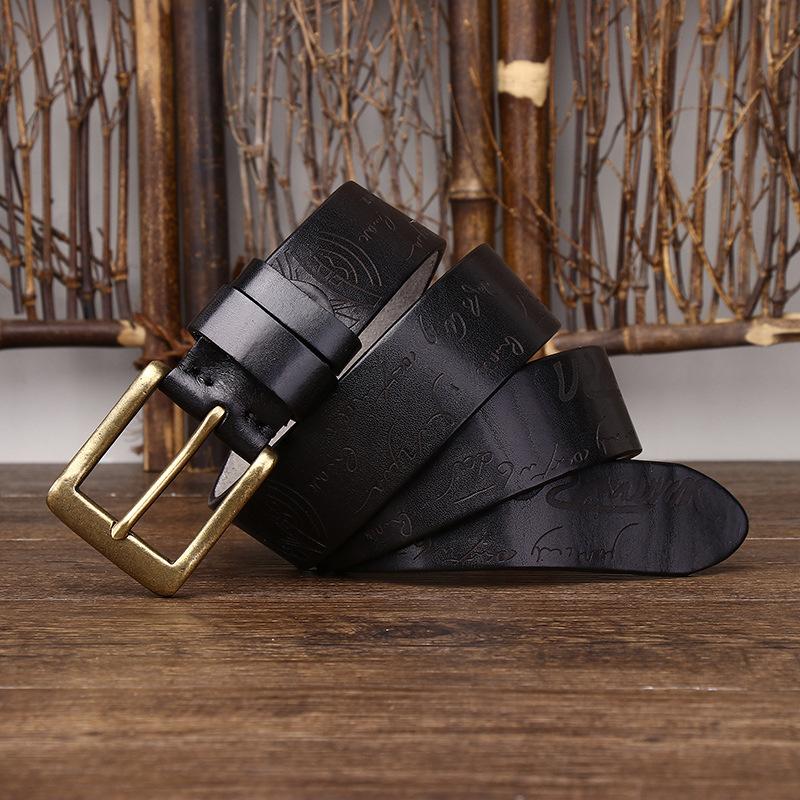 

Retro Handmade Laser Engraved Pattern Men s Belt, Men s Style, Personalized, Trendy, Versatile, Genuine Leather Top Layer, Cowhide Belt 100cm