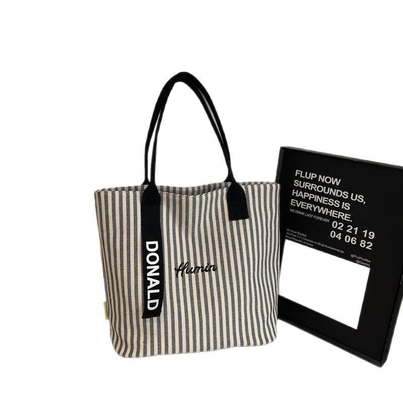 2025 Versatile Striped Canvas Tote: Large-Capacity Shoulder Bag for Women & Students