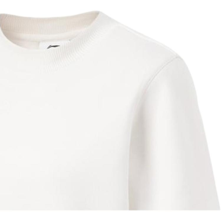 Li Ning Fitness Series Solid Color Casual Crew Neck Warm Pullover Sweatshirt Women Sweatshirt Champagne-White AWDT782-3