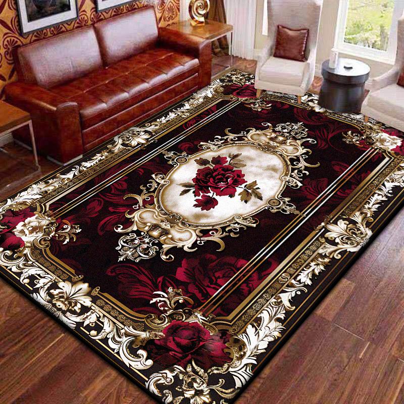 Červené Retro Velké Plošné Koberce Obývací Pokoj Evropská Dekorace Domova Koberec do Prostoru pod Pohovku Nádherný Ložnicový Protiskluzová Podložka na Podlahu Pratelný