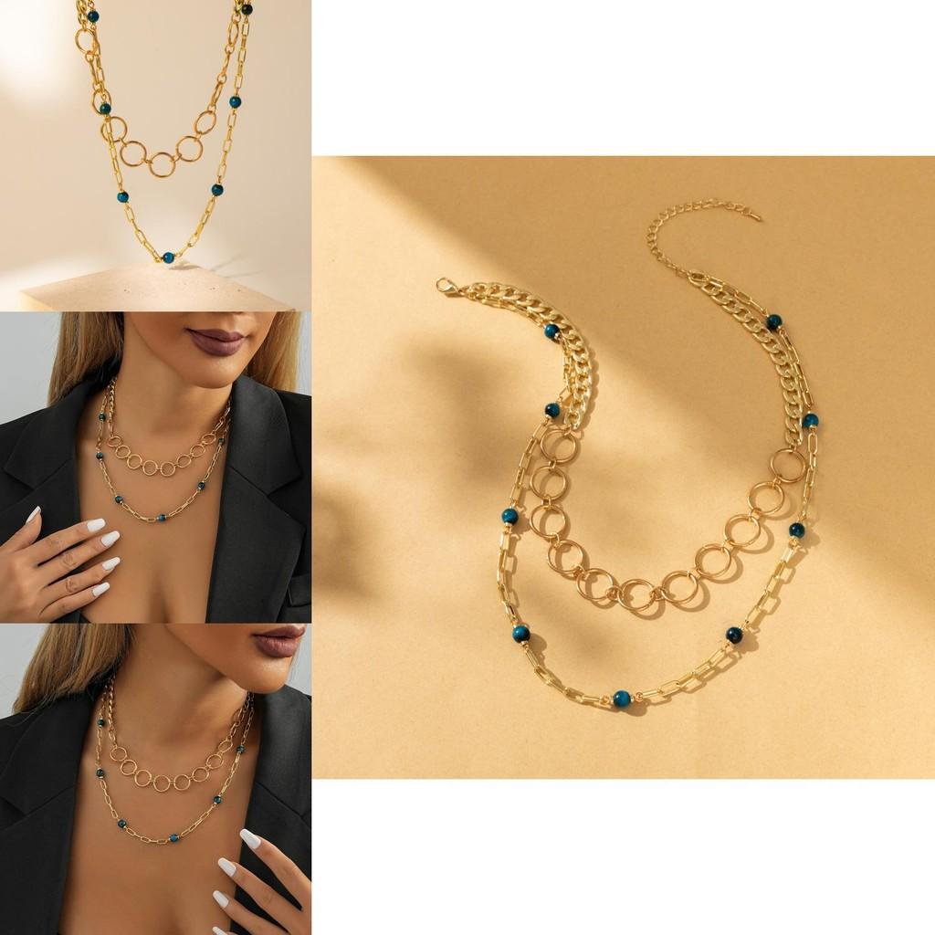 Trendige modische Goldkettenglied-Anhänger Halskette mit einzigartigen Naturstein-Akzenten