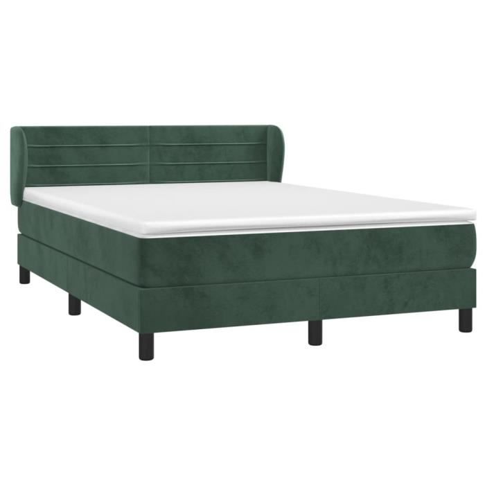 3127556 vidaXL Lit à sommier tapissier et matelas Vert foncé 140x200cm Velours