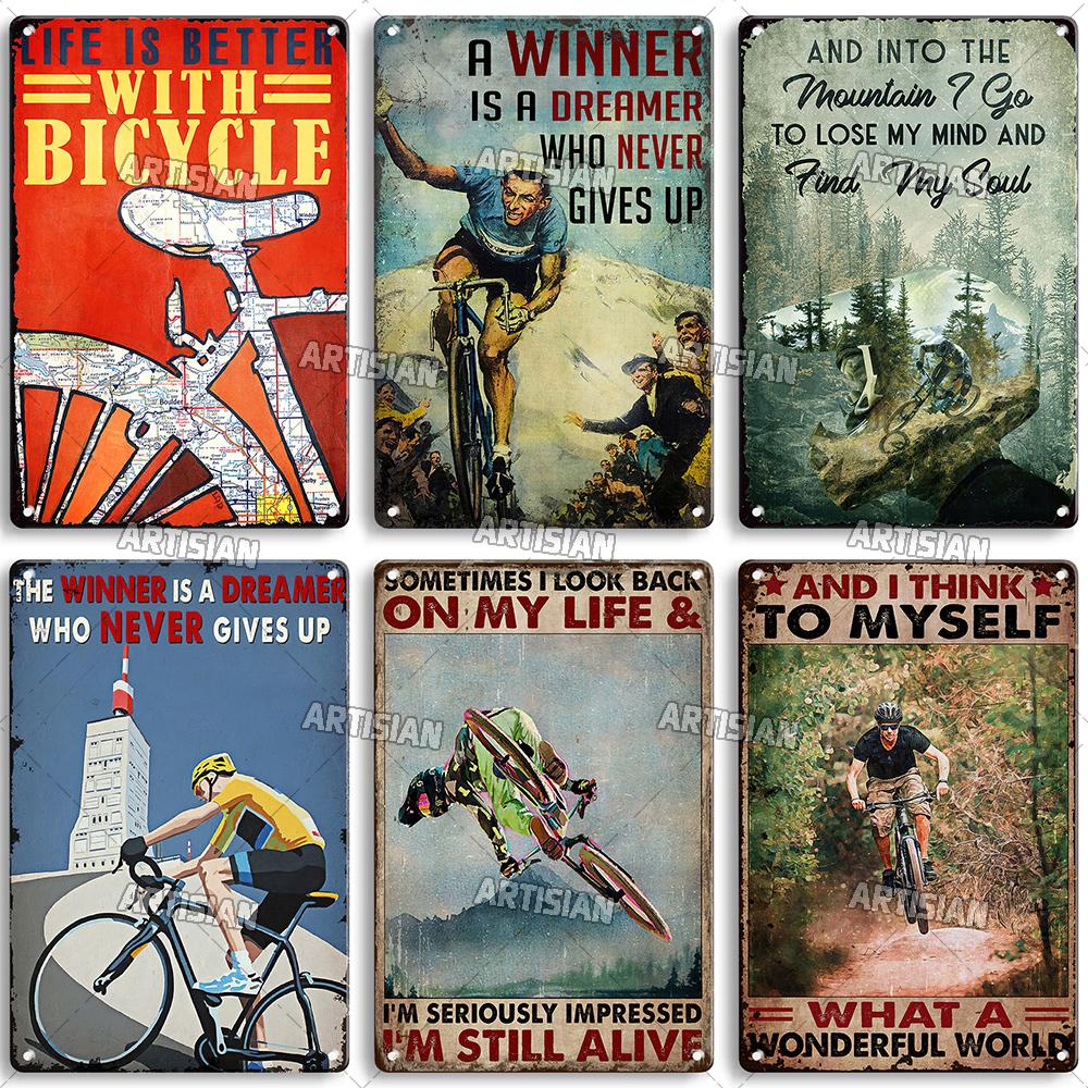 Artisian Cycling Decorative Plaque Bicycle Metal Sign Bike Sport Tin Plate Wall Decor Garage Bar Pub Club Hotel Cafe Kitchen