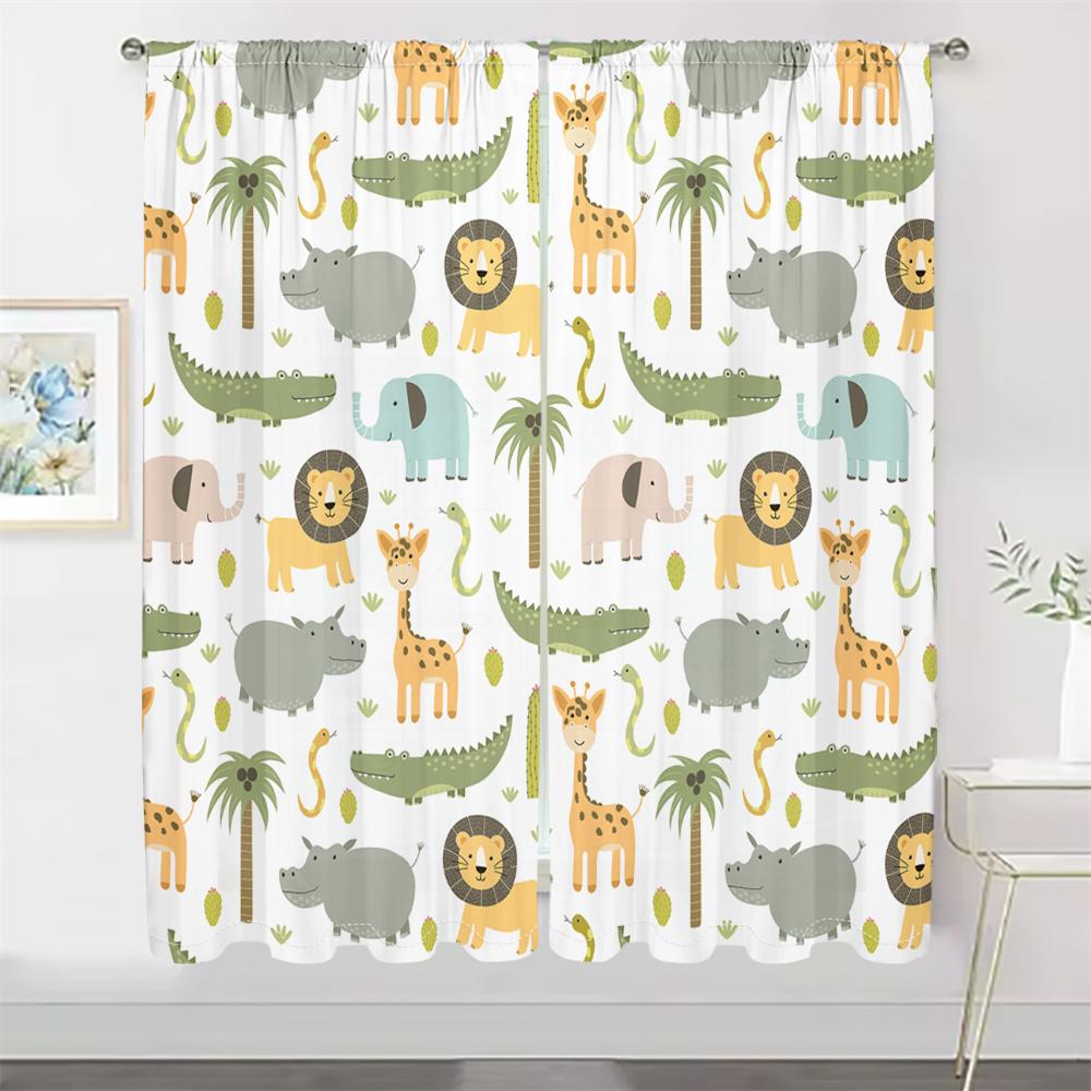 

2 шт. Милые шторы с животными, мультяшный узор слона и крокодила, для гостиной, спальни, детской комнаты, солнцезащитные, декор в стиле зоопарка 29.5W65H(inch)x2Pcs&Rod Pocket