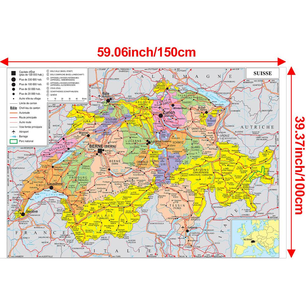 

Французская карта-Административная карта Швейцарии,Настенный декор,Подарок,Инструмент для путешествий/образования,для гостиной, ванной комнаты, домашнего офиса 150*100cm