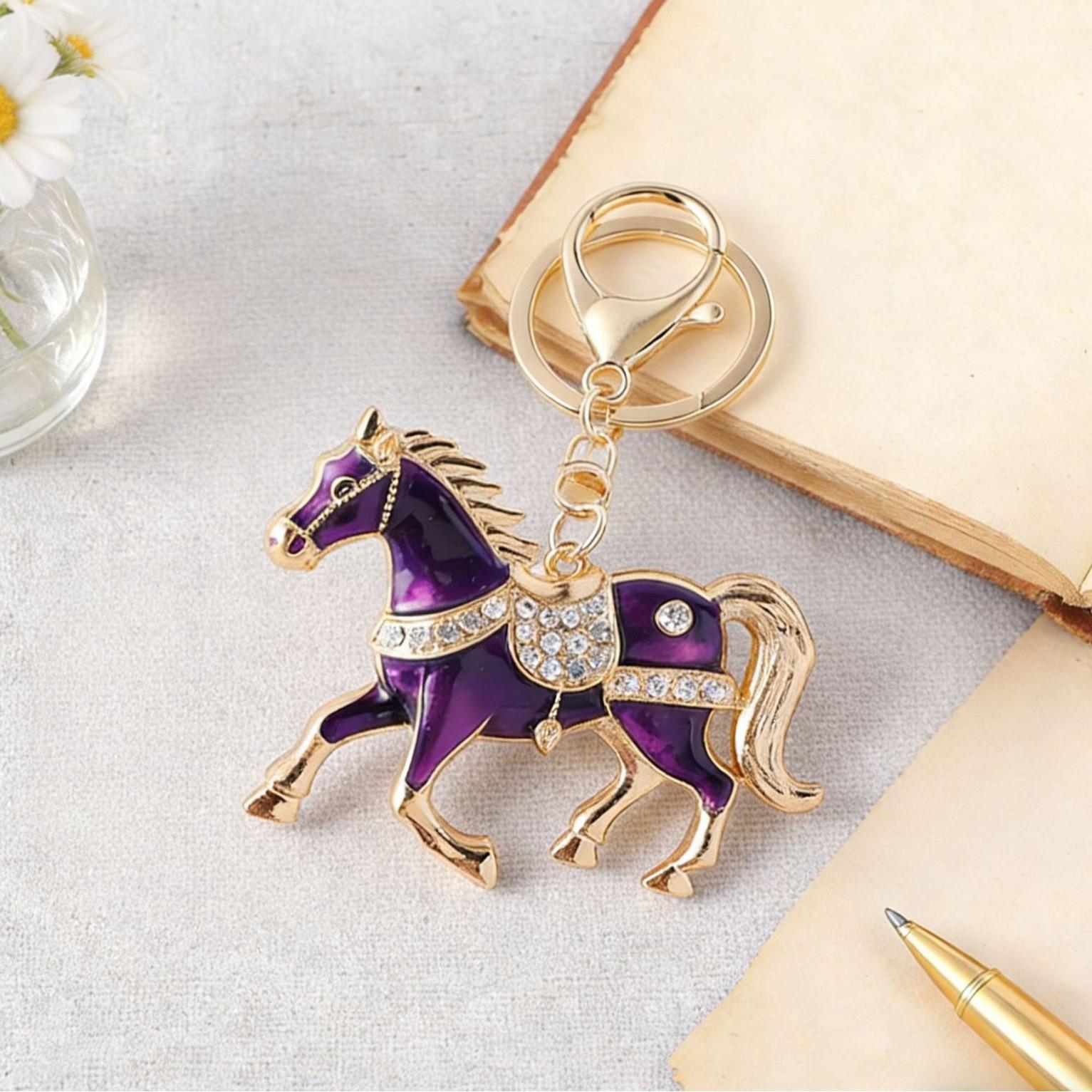 

New Classic Rhinestone Horse Pendant Zodiac Animal Fashion Horse Car Keychain Trend Design Sense Bag Charm Kids Toy