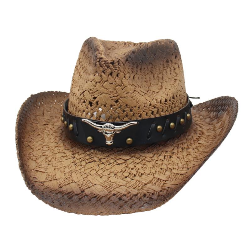 Hollow Spray Paint Straw Hat Natural Salty Grass Hand-Woven Men'S And Women'S Denim Hats Sun Protection Visor