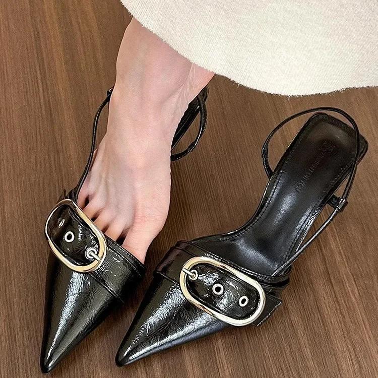 Women's Sandals Fashion Belt Buckle Design Women's Sandals Temperament Pointed Leather Sandals for Women High Heels Single Shoes